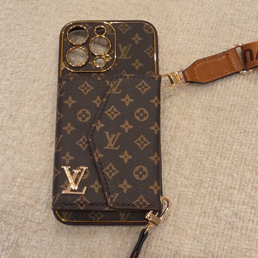 Luxury Brown Designer Phone Case with Strap